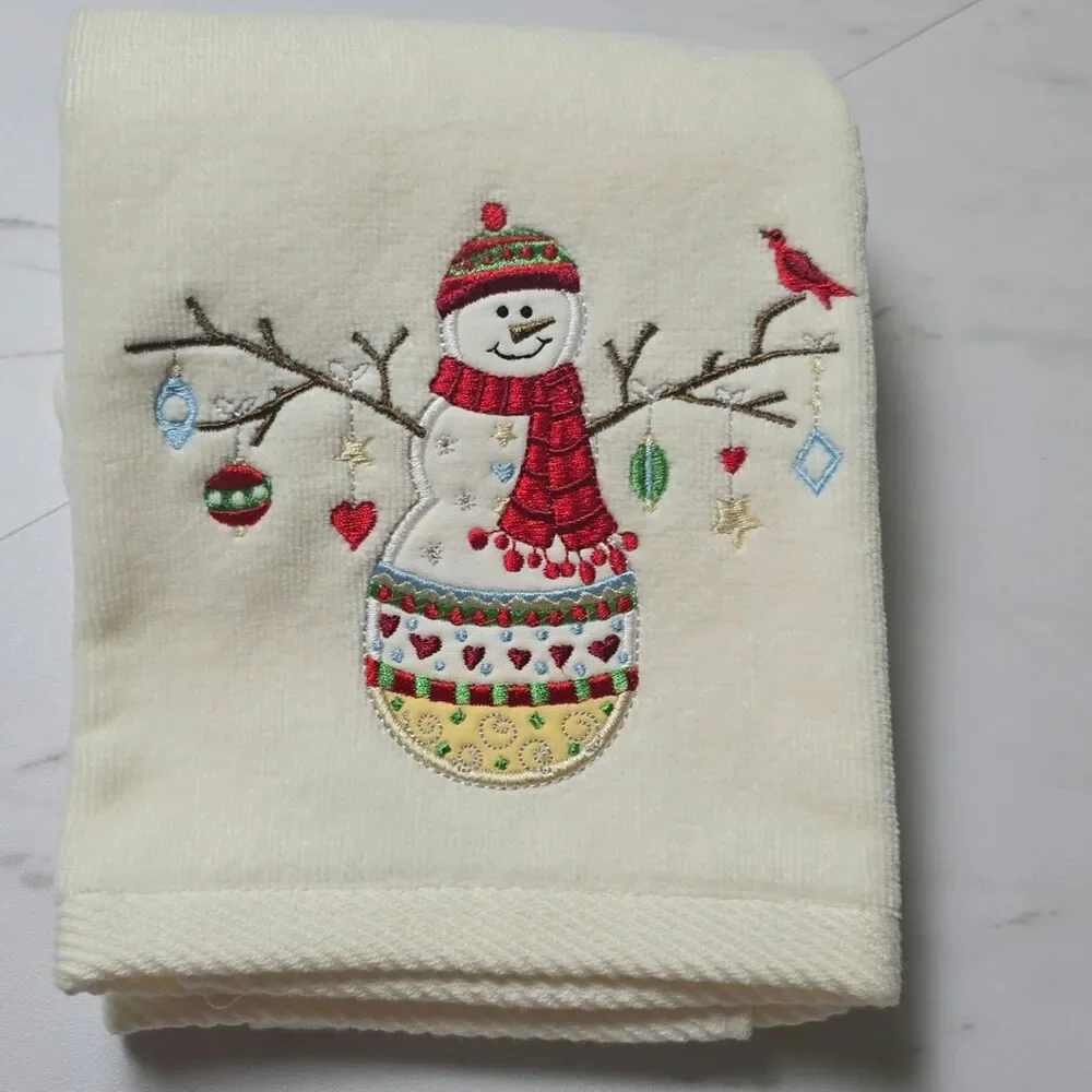 Vintage Snowman Jingle and Joy Christmas Hand Towel